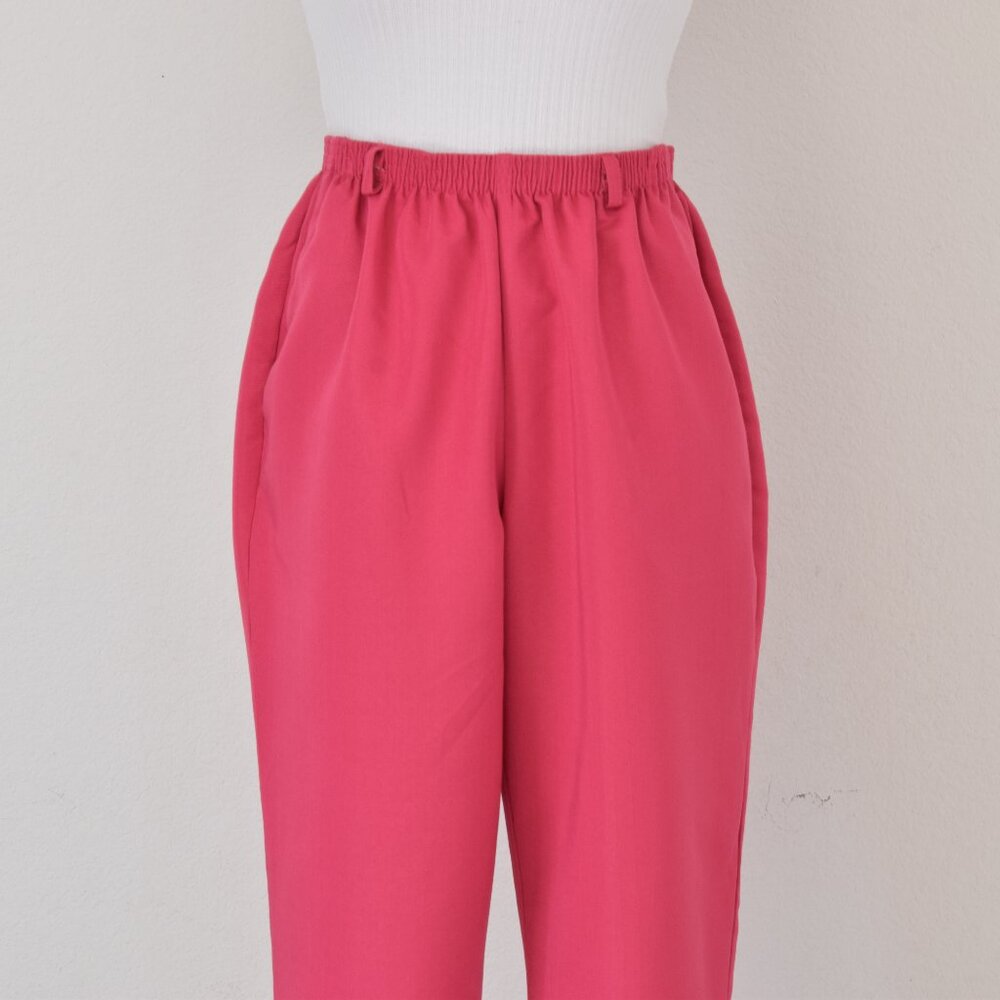 Vintage 80s Gathered Waist Hot Pink Belted Flat Front Pants size 14 | 28-34 wais